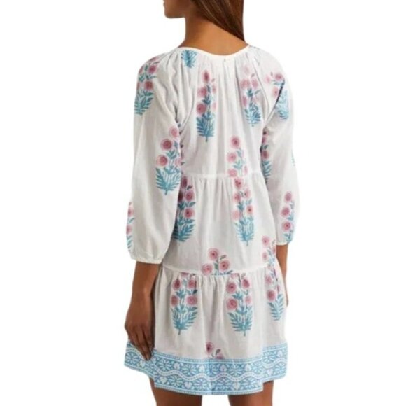 Tuckernuck x SZ Blockprints Priya Floral Boho Dress White Blue - Picture 4 of 13